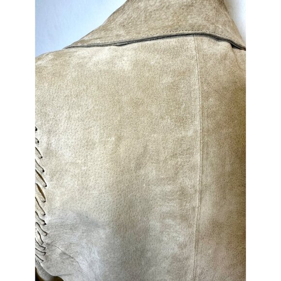 Vintage Genuine Leather Fringe Jacket • Tan Suede Western Cowgirl Style • Jeanol - Picture 7 of 9